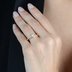 Solitário Dourado de Coração em Zircônia