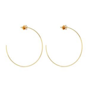 Brinco Dourado Grande de Argola com Flor em Strass