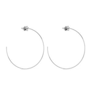 Brinco Prateado Grande de Argola com Flor em Strass