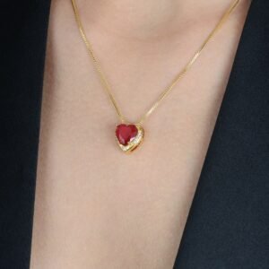 Colar Dourado de Pedra Natural Vermelha com Zircônia