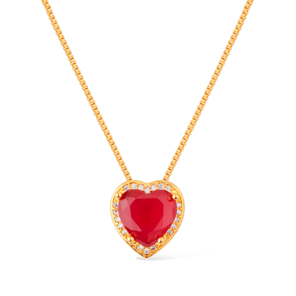 Colar Dourado de Pedra Natural Vermelha com Zircônia