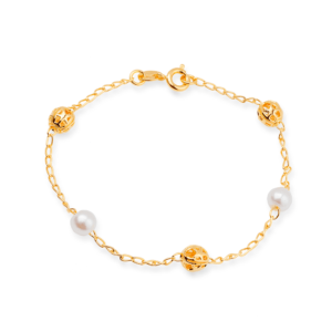 Pulseira Dourada de Pérolas e Esferas