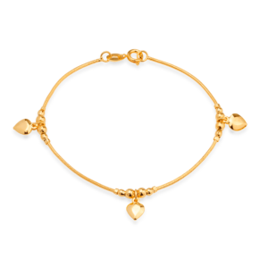 Pulseira Dourada com 3 Pingentes de Coração