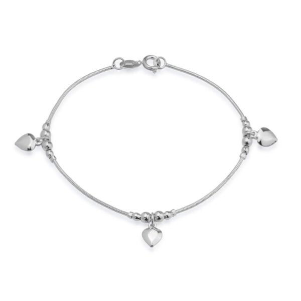 Pulseira Prateada com 3 Pingentes de Coração