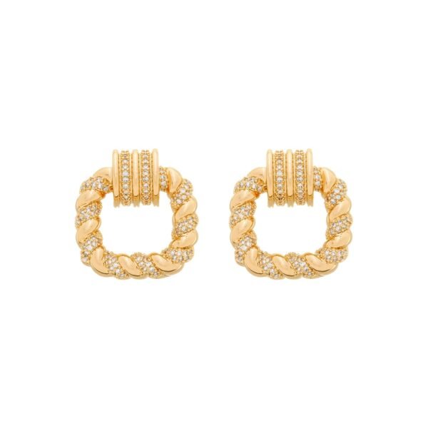 Brinco Dourado Trançado com Zircônia