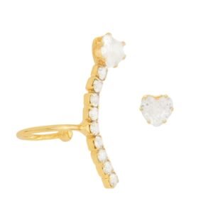 Ear cuff Coração com Zircônia e Brinco Ponto de Luz